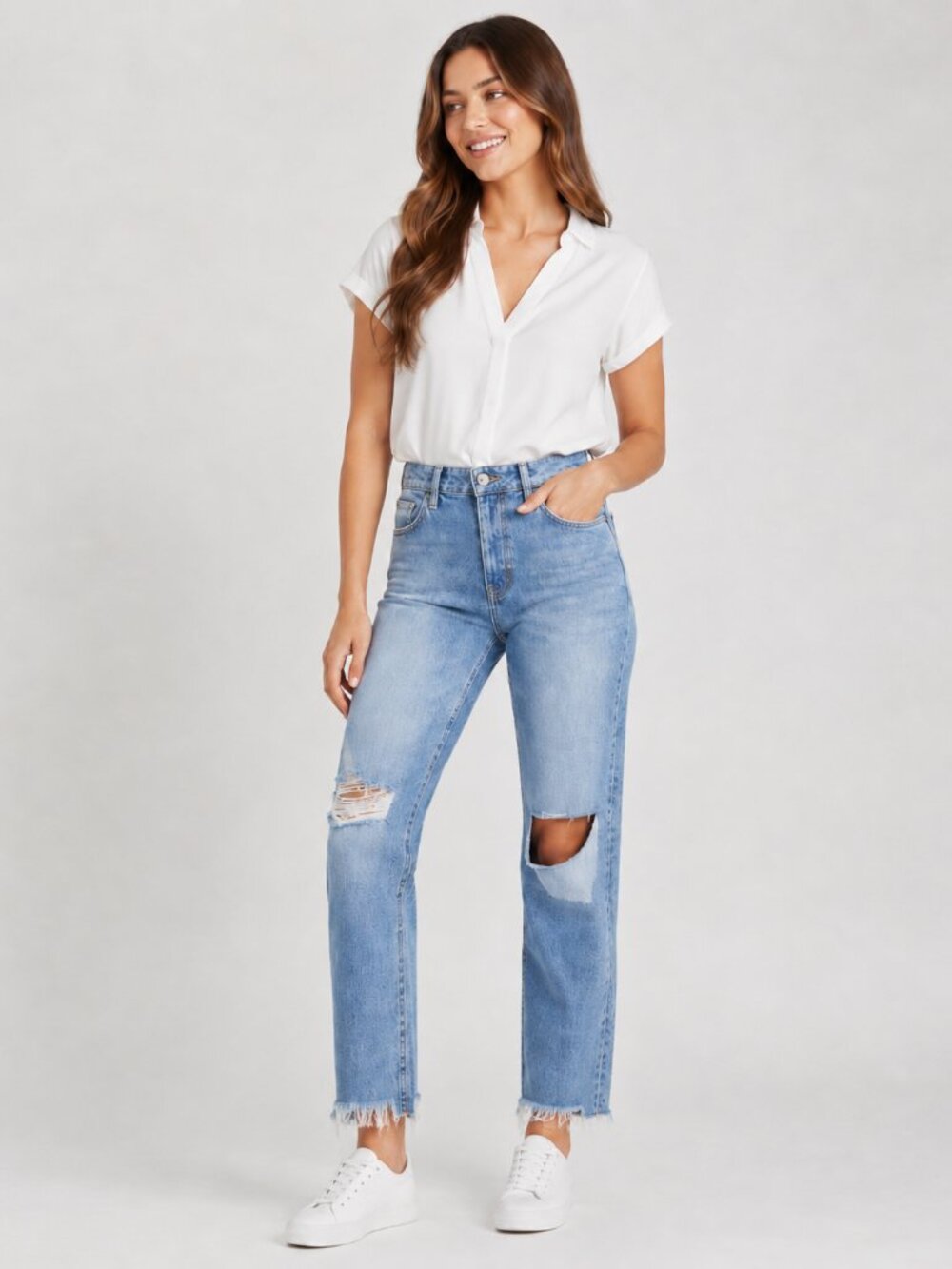 Rails Topanga High Rise Straight Distressed Raw Hem Button Fly Jeans Sz 25